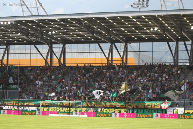 Wacker Innsbruck - Sturm Graz
Oesterreichische Fussball Bundesliga, 1. Runde, FC Wacker Innsbruck - SK Sturm Graz, Tivoli Neu Innsbruck, 21.07.2013. 

Foto zeigt Fans von Wacker Innsbruck
