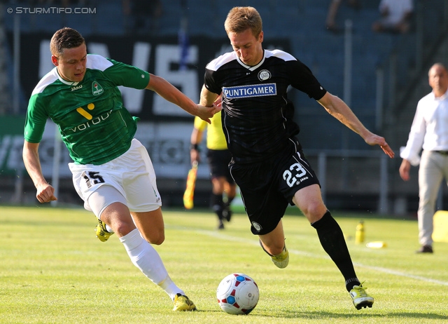 Sturm Graz - Breidablik
UEFA Europa League Qualifikation 2. Runde, SK Sturm Graz -  FC Breidablik Kopavagur, Stadion Liebenau Graz, 25.07.2013. 

Foto zeigt Sverrir Ingason (Breidablik) und Robert Beric (Sturm)
