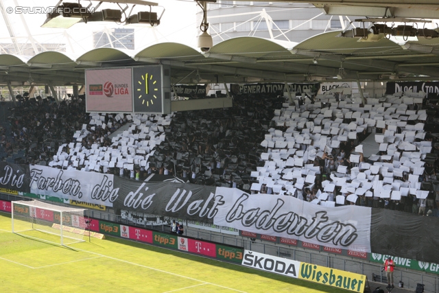 Sturm Graz - Groedig
Oesterreichische Fussball Bundesliga, 2. Runde, SK Sturm Graz - SV Groedig, Stadion Liebenau Graz, 28.07.2013. 

Foto zeigt Fans von Sturm mit einer Choreografie
