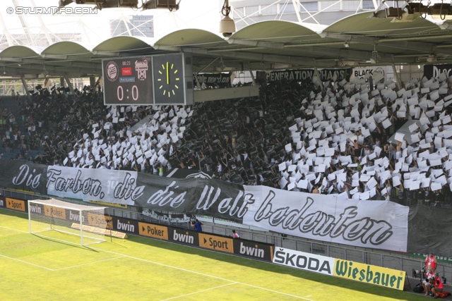 Sturm Graz - Groedig
Oesterreichische Fussball Bundesliga, 2. Runde, SK Sturm Graz - SV Groedig, Stadion Liebenau Graz, 28.07.2013. 

Foto zeigt Fans von Sturm mit einer Choreografie
