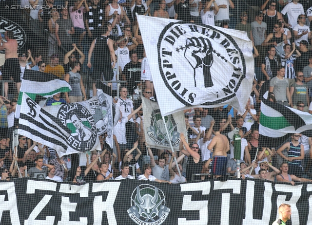 Sturm Graz - Groedig
Oesterreichische Fussball Bundesliga, 2. Runde, SK Sturm Graz - SV Groedig, Stadion Liebenau Graz, 28.07.2013. 

Foto zeigt Fans von Sturm
