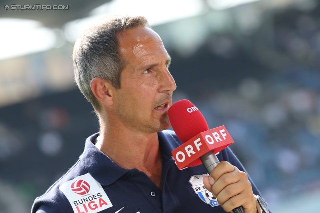 Sturm Graz - Groedig
Oesterreichische Fussball Bundesliga, 2. Runde, SK Sturm Graz - SV Groedig, Stadion Liebenau Graz, 28.07.2013. 

Foto zeigt Adolf Huetter (Cheftrainer Groedig) beim Interview
