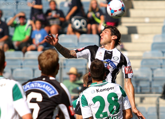 Sturm Graz - Rapid Wien
Oesterreichische Fussball Bundesliga, 3. Runde, SK Sturm Graz - SK Rapid Wien, Stadion Liebenau Graz, 04.08.2013. 

Foto zeigt Christopher Trimmel (Rapid) und Nikola Vujadinovic (Sturm)
Schlüsselwörter: kopfball