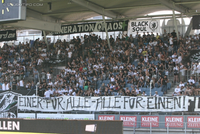 Sturm Graz - Salzburg
Oesterreichische Fussball Bundesliga, 5. Runde, SK Sturm Graz - FC RB Salzburg, Stadion Liebenau Graz, 17.08.2013. 

Foto zeigt Fans von Sturm mit einem Spruchband
