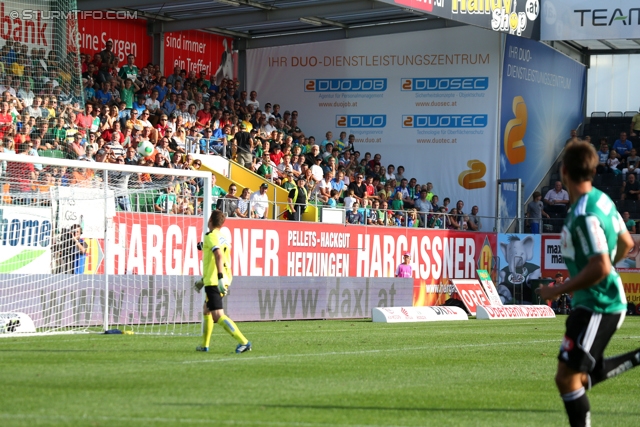 Ried - Sturm Graz
Oesterreichische Fussball Bundesliga, 6. Runde, SV Ried - SK Sturm Graz, Arena Ried, 24.08.2013. 

Foto zeigt Christian Gratzei (Sturm) und Clemens Walch (Ried)
Schlüsselwörter: tor