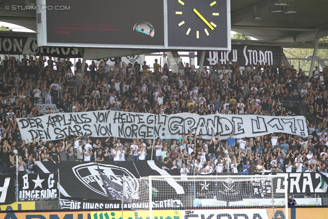 Sturm Graz - Wolfsberg
Oesterreichische Fussball Bundesliga, 7. Runde, SK Sturm Graz - Wolfsberger AC, Stadion Liebenau Graz, 31.08.2013. 

Foto zeigt Fans von Sturm mit einem Spruchband
