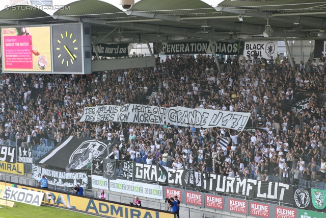 Sturm Graz - Wolfsberg
Oesterreichische Fussball Bundesliga, 7. Runde, SK Sturm Graz - Wolfsberger AC, Stadion Liebenau Graz, 31.08.2013. 

Foto zeigt Fans von Sturm mit einem Spruchband
