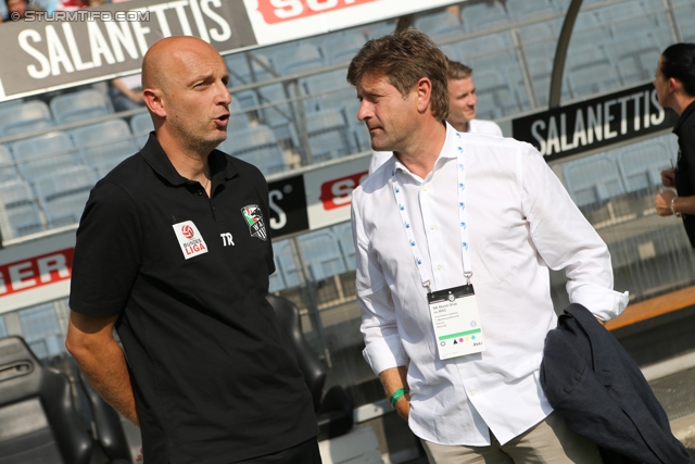 Sturm Graz - Wolfsberg
Oesterreichische Fussball Bundesliga, 7. Runde, SK Sturm Graz - Wolfsberger AC, Stadion Liebenau Graz, 31.08.2013. 

Foto zeigt Slobodan Grubor (Cheftrainer Wolfsberg) und Dietmar Riegler (Praesident Wolfsberg)
