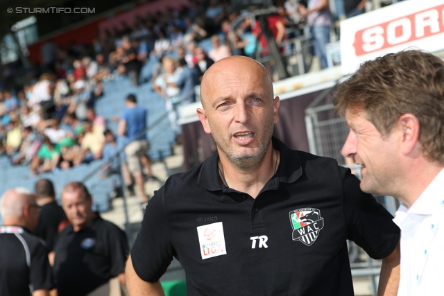 Sturm Graz - Wolfsberg
Oesterreichische Fussball Bundesliga, 7. Runde, SK Sturm Graz - Wolfsberger AC, Stadion Liebenau Graz, 31.08.2013. 

Foto zeigt Slobodan Grubor (Cheftrainer Wolfsberg) und Dietmar Riegler (Praesident Wolfsberg)
