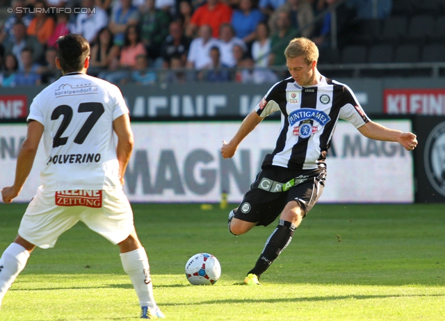 Sturm Graz - Wolfsberg
Oesterreichische Fussball Bundesliga, 7. Runde, SK Sturm Graz - Wolfsberger AC, Stadion Liebenau Graz, 31.08.2013. 

Foto zeigt Michele Polverino (Wolfsberg) und Robert Beric (Sturm)
