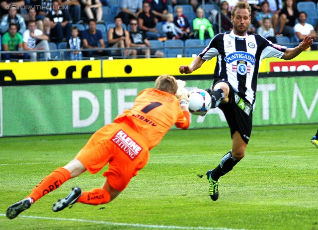 Sturm Graz - Wolfsberg
Oesterreichische Fussball Bundesliga, 7. Runde, SK Sturm Graz - Wolfsberger AC, Stadion Liebenau Graz, 31.08.2013. 

Foto zeigt Christian Dobnik (Wolfsberg) und Martin Ehrenreich (Sturm)
