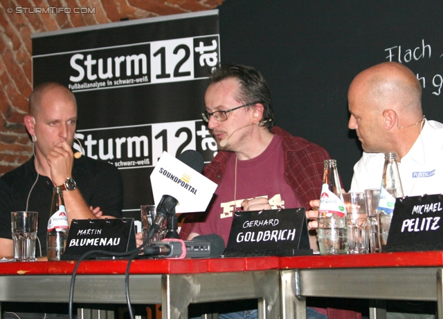12er-Stammtisch
Sturm12.at 12er-Stammtisch, Cafe Scherbe Graz, 04.09.2013.

Foto zeigt Juergen Pucher (Sturm12.at),  Martin Blumenau (FM4) und Gerhard Goldbrich (General Manager Sturm)
