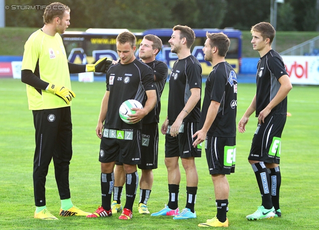 Wiener Neustadt - Sturm Graz
Oesterreichische Fussball Bundesliga, 8. Runde, SC Wiener Neustadt - SK Sturm Graz, Stadion Wiener Neustadt, 14.09.2013. 

Foto zeigt Benedikt Pliquett (Sturm), Tobias Kainz (Sturm), Christoph Kroepfl (Sturm), Philipp Huetter (Sturm), David Schloffer (Sturm) und Reinhold Ranftl (Sturm)
