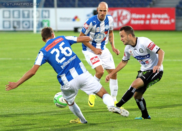 Wiener Neustadt - Sturm Graz
Oesterreichische Fussball Bundesliga, 8. Runde, SC Wiener Neustadt - SK Sturm Graz, Stadion Wiener Neustadt, 14.09.2013. 

Foto zeigt Mario Pollhammer (Wr. Neustadt) und Christian Klem (Sturm)
