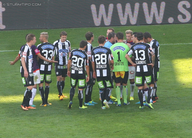 Sturm Graz - Austria Wien
Oesterreichische Fussball Bundesliga, 9. Runde, SK Sturm Graz - FK Austria Wien, Stadion Liebenau Graz, 21.09.2013. 

Foto zeigt Robert Beric (Sturm), Patrick Wolf (Sturm), Andreas Hoelzl (Sturm), Daniel Offenbacher (Sturm), Daniel Beichler (Sturm), Schiedsrichter Dieter Muckenhammer, Christian Gratzei (Sturm), Nikola Vujadinovic (Sturm)
