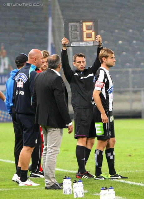 Sturm Graz - Wiener Neustadt
OEFB Cup, 2. Runde, SK Sturm Graz - SC Wiener Neustadt, Stadion Liebenau Graz, 25.09.2013. 

Foto zeigt Darko Milanic (Cheftrainer Sturm) und Manuel Weber (Sturm)
