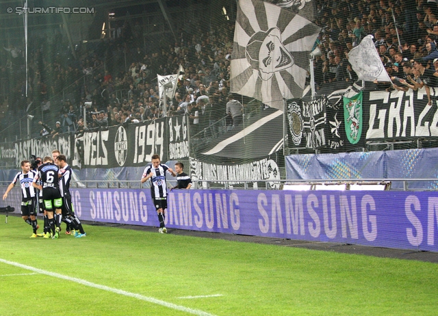 Sturm Graz - Wiener Neustadt
OEFB Cup, 2. Runde, SK Sturm Graz - SC Wiener Neustadt, Stadion Liebenau Graz, 25.09.2013. 

Foto zeigt David Schloffer (Sturm), Manuel Weber (Sturm) und Daniel Beichler (Sturm)
