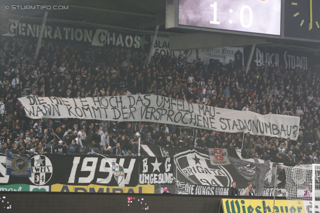 Sturm Graz - Innsbruck
Oesterreichische Fussball Bundesliga, 10. Runde, SK Sturm Graz - FC Wacker Innsbruck, Stadion Liebenau Graz, 28.09.2013. 

Foto zeigt Fans von Sturm mit einem Spruchband
