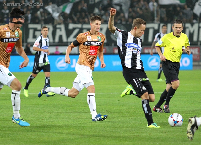 Sturm Graz - Innsbruck
Oesterreichische Fussball Bundesliga, 10. Runde, SK Sturm Graz - FC Wacker Innsbruck, Stadion Liebenau Graz, 28.09.2013. 

Foto zeigt Marco Kofler (Innsbruck) und Daniel Beichler (Sturm)
