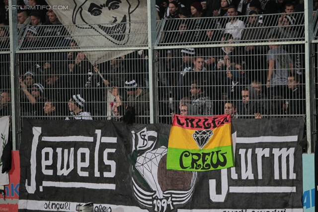 Groedig - Sturm Graz
Oesterreichische Fussball Bundesliga, 11. Runde, SV Groedig - SK Sturm Graz, Untersbergarena Groedig, 05.10.2013. 

Foto zeigt Fans von Sturm
