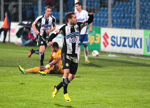 Groedig - Sturm Graz
Oesterreichische Fussball Bundesliga, 11. Runde, SV Groedig - SK Sturm Graz, Untersbergarena Groedig, 05.10.2013. 

Foto zeigt David Schloffer (Sturm)
Schlüsselwörter: torjubel