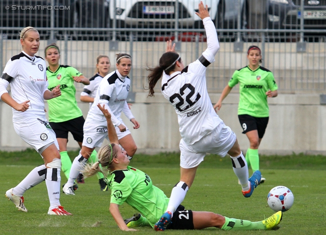 Sturm Damen - St. Poelten
OEFB Frauenliga, 6. Runde,  SK Sturm Graz Damen - FSK St. Poelten-Spratzern, Trainingszentrum Messendorf, 05.10.2013. 

Foto zeigt Julia Herndler (St. Poelten) und Jasmin Zorec (Sturm Damen)
Schlüsselwörter: foul