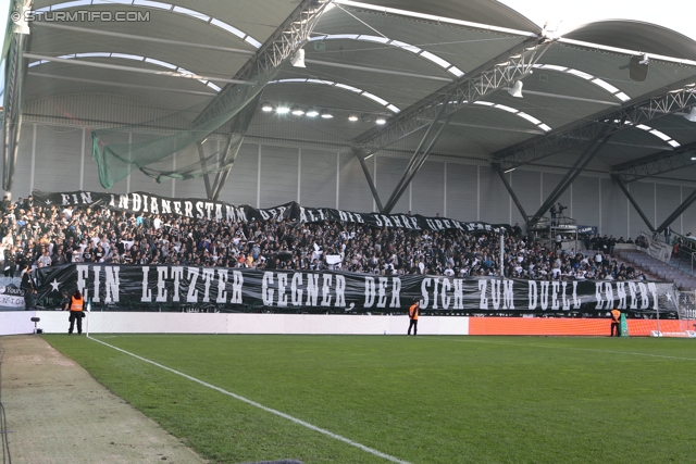 Rapid Wien - Sturm Graz
Oesterreichische Fussball Bundesliga, 12. Runde, SK Rapid Wien - SK Sturm Graz, Gerhard Hanappi Stadion Wien, 20.10.2013. 

Foto zeigt Fans von Sturm mit einer Choreografie
