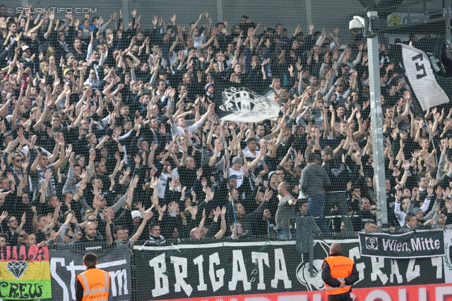 Rapid Wien - Sturm Graz
Oesterreichische Fussball Bundesliga, 12. Runde, SK Rapid Wien - SK Sturm Graz, Gerhard Hanappi Stadion Wien, 20.10.2013. 

Foto zeigt Fans von Sturm
