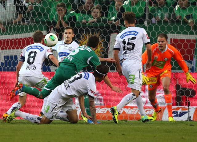 Rapid Wien - Sturm Graz
Oesterreichische Fussball Bundesliga, 12. Runde, SK Rapid Wien - SK Sturm Graz, Gerhard Hanappi Stadion Wien, 20.10.2013. 

Foto zeigt Andreas Hoelzl (Sturm), Daniel Offenbacher (Sturm), Nikola Vujadinovic (Sturm), Thanos Petsos (Rapid), Michael Madl (Sturm) und Benedikt Pliquett (Sturm)
