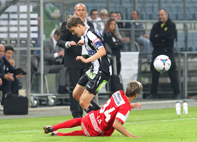 Sturm Graz - Admira
Oesterreichische Fussball Bundesliga, 13. Runde, SK Sturm Graz - FC Admira Wacker Moedling, Stadion Liebenau Graz, 26.10.2013. 

Foto zeigt Andreas Hoelzl (Sturm) und Maximilian Sax (Admira)
