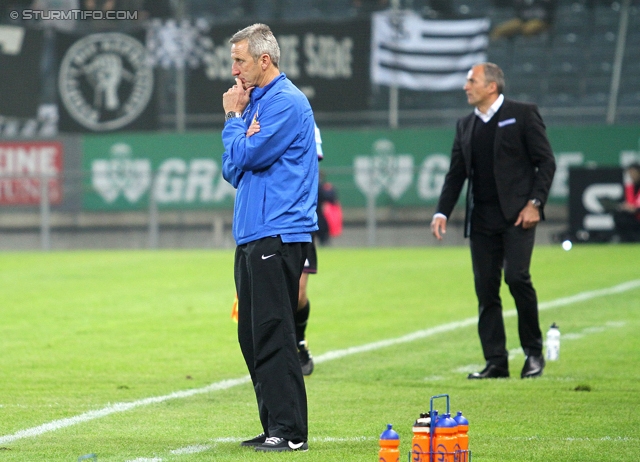 Sturm Graz - Admira
Oesterreichische Fussball Bundesliga, 13. Runde, SK Sturm Graz - FC Admira Wacker Moedling, Stadion Liebenau Graz, 26.10.2013. 

Foto zeigt Walter Knaller (Cheftrainer Admira) und Darko Milanic (Cheftrainer Sturm)
