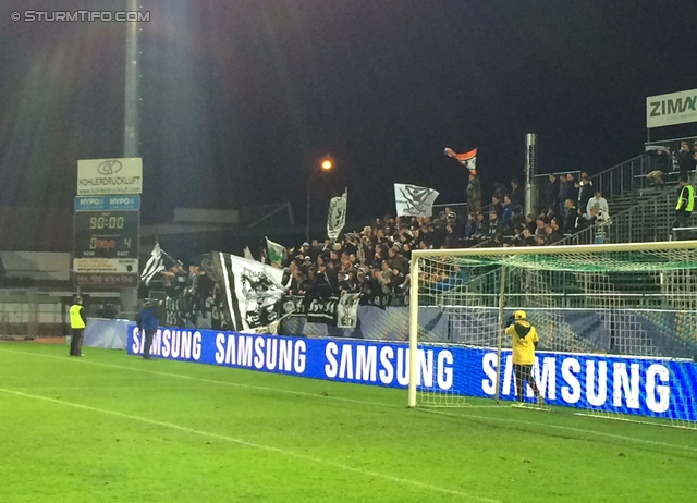 Austria Lustenau - Sturm Graz
OEFB Cup, Achtelfinale, Austria Lustenau - SK Sturm Graz, Reichshofstadion Lustenau, 30.10.2013. 

Foto zeigt Fans von Sturm
