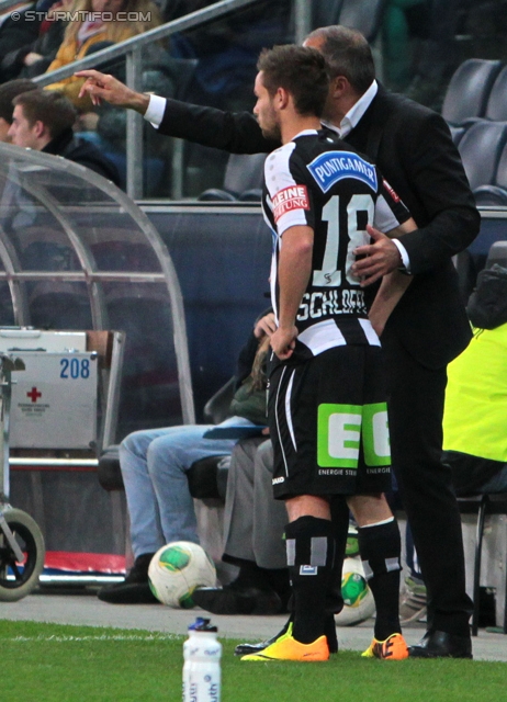 Salzburg - Sturm Graz
Oesterreichische Fussball Bundesliga, 14. Runde, FC RB Salzburg - SK Sturm Graz, Stadion Wals-Siezenheim, 02.11.2013. 

Foto zeigt David Schloffer (Sturm) und Darko Milanic (Cheftrainer Sturm)
