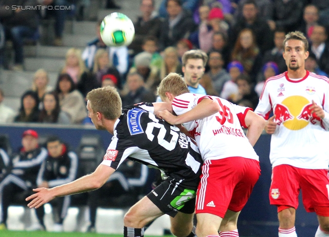 Salzburg - Sturm Graz
Oesterreichische Fussball Bundesliga, 14. Runde, FC RB Salzburg - SK Sturm Graz, Stadion Wals-Siezenheim, 02.11.2013. 

Foto zeigt Daniel Beichler (Sturm) und Martin Hinteregger (Salzburg)
Schlüsselwörter: kopfball