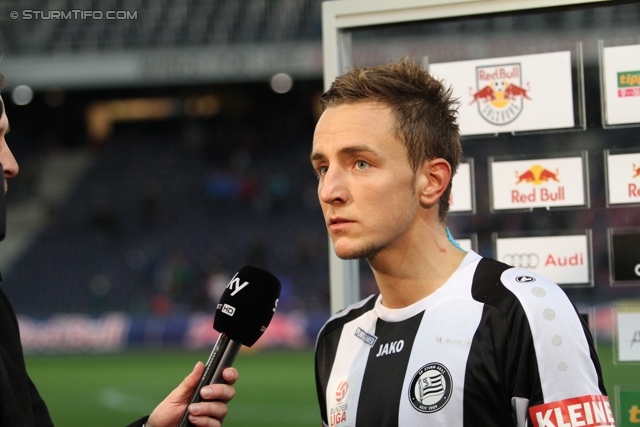 Salzburg - Sturm Graz
Oesterreichische Fussball Bundesliga, 14. Runde, FC RB Salzburg - SK Sturm Graz, Stadion Wals-Siezenheim, 02.11.2013. 

Foto zeigt Daniel Beichler (Sturm) beim Interview
