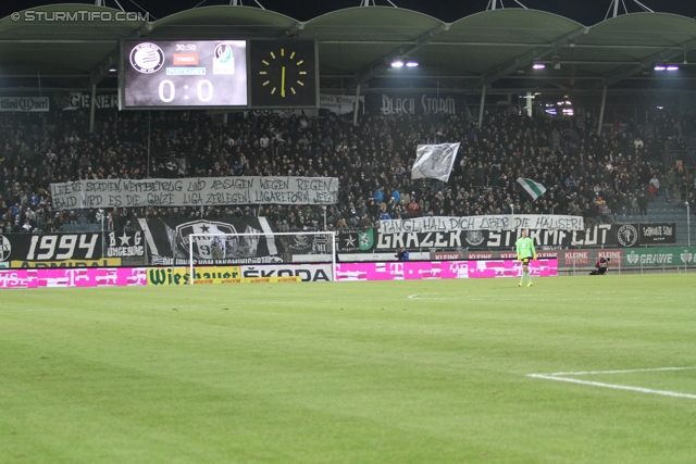 Sturm Graz - Ried
Oesterreichische Fussball Bundesliga, 15. Runde, SK Sturm Graz - SV Ried, Stadion Liebenau Graz, 27.11.2013. 

Foto zeigt Fans von Sturm mit einem Spruchband
