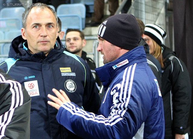 Sturm Graz - Ried
Oesterreichische Fussball Bundesliga, 15. Runde, SK Sturm Graz - SV Ried, Stadion Liebenau Graz, 27.11.2013. 

Foto zeigt Darko Milanic (Cheftrainer Sturm) und Michael Angerschmid (Cheftrainer Ried)
