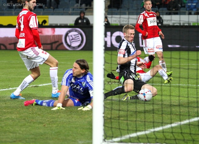 Sturm Graz - Ried
Oesterreichische Fussball Bundesliga, 15. Runde, SK Sturm Graz - SV Ried, Stadion Liebenau Graz, 27.11.2013. 

Foto zeigt Thomas Gebauer (Ried) und Robert Beric (Sturm)
Schlüsselwörter: tor