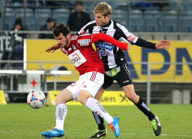 Sturm Graz - Ried
Oesterreichische Fussball Bundesliga, 15. Runde, SK Sturm Graz - SV Ried, Stadion Liebenau Graz, 27.11.2013. 

Foto zeigt Andreas Schicker (Ried) und Manuel Weber (Sturm)
