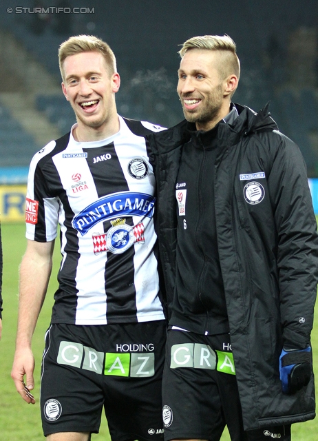 Sturm Graz - Ried
Oesterreichische Fussball Bundesliga, 15. Runde, SK Sturm Graz - SV Ried, Stadion Liebenau Graz, 27.11.2013. 

Foto zeigt Robert Beric (Sturm) und Patrick Wolf (Sturm)
Schlüsselwörter: freude