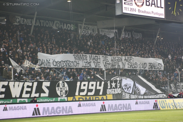 Sturm Graz - Wr. Neustadt
Oesterreichische Fussball Bundesliga, 17. Runde, SK Sturm Graz - SC Wiener Neustadt, Stadion Liebenau Graz, 30.11.2013. 

Foto zeigt Fans von Sturm mit einem Spruchband
