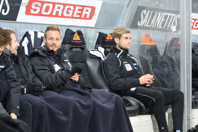 Sturm Graz - Wr. Neustadt
Oesterreichische Fussball Bundesliga, 17. Runde, SK Sturm Graz - SC Wiener Neustadt, Stadion Liebenau Graz, 30.11.2013. 

Foto zeigt Christoph Kroepfl (Sturm), Martin Ehrenreich (Sturm) und Manuel Weber (Sturm) auf der Ersatzbank von Sturm
