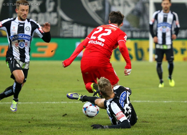 Sturm Graz - Wr. Neustadt
Oesterreichische Fussball Bundesliga, 17. Runde, SK Sturm Graz - SC Wiener Neustadt, Stadion Liebenau Graz, 30.11.2013. 

Foto zeigt Philipp Huetter (Sturm), Christoph Martschinko (Wr. Neustadt) und Patrick Wolf (Sturm)
