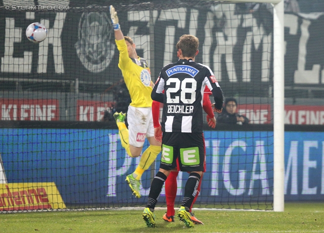 Sturm Graz - Wr. Neustadt
Oesterreichische Fussball Bundesliga, 17. Runde, SK Sturm Graz - SC Wiener Neustadt, Stadion Liebenau Graz, 30.11.2013. 

Foto zeigt Thomas Vollnhofer (Wr. Neustadt) und Daniel Beichler (Sturm)
Schlüsselwörter: tor