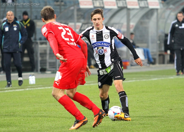 Sturm Graz - Wr. Neustadt
Oesterreichische Fussball Bundesliga, 17. Runde, SK Sturm Graz - SC Wiener Neustadt, Stadion Liebenau Graz, 30.11.2013. 

Foto zeigt Stefan Stangl (Wr. Neustadt) und Reinhold Ranftl (Sturm)
