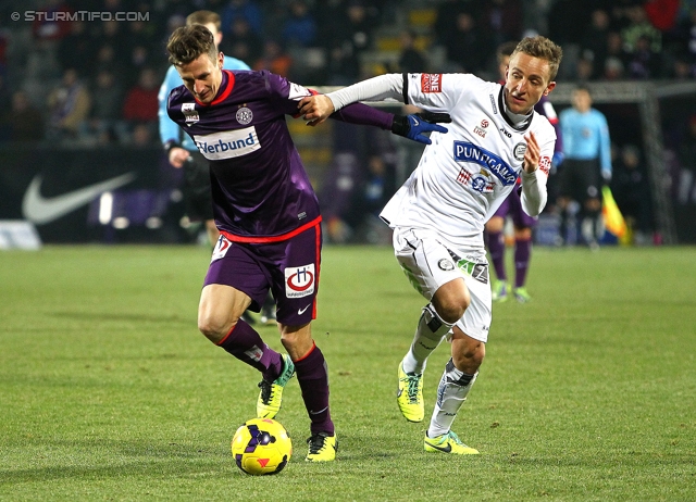 Austria Wien - Sturm Graz
Oesterreichische Fussball Bundesliga, 18. Runde, FK Austria Wien - SK Sturm Graz, Franz-Horr-Stadion Wien, 03.12.2013. 

Foto zeigt Florian Mader (Austria) und Daniel Beichler (Sturm)
