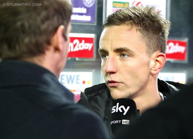 Austria Wien - Sturm Graz
Oesterreichische Fussball Bundesliga, 18. Runde, FK Austria Wien - SK Sturm Graz, Franz-Horr-Stadion Wien, 03.12.2013. 

Foto zeigt Daniel Beichler (Sturm) beim Interview
