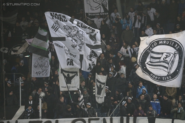 Sturm Graz - Groedig
Oesterreichische Fussball Bundesliga, 20. Runde, SK Sturm Graz - SV Groedig, Stadion Liebenau Graz, 14.12.2013. 

Foto zeigt Fans von Sturm
