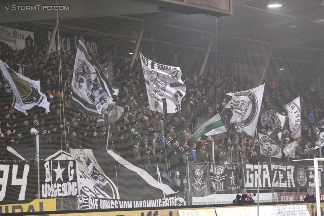 Sturm Graz - Groedig
Oesterreichische Fussball Bundesliga, 20. Runde, SK Sturm Graz - SV Groedig, Stadion Liebenau Graz, 14.12.2013. 

Foto zeigt Fans von Sturm
