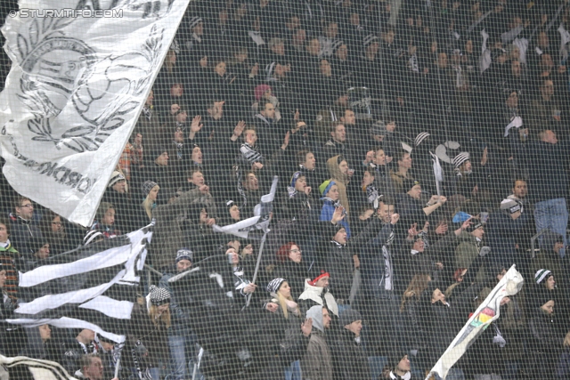 Sturm Graz - Groedig
Oesterreichische Fussball Bundesliga, 20. Runde, SK Sturm Graz - SV Groedig, Stadion Liebenau Graz, 14.12.2013. 

Foto zeigt Fans von Sturm
